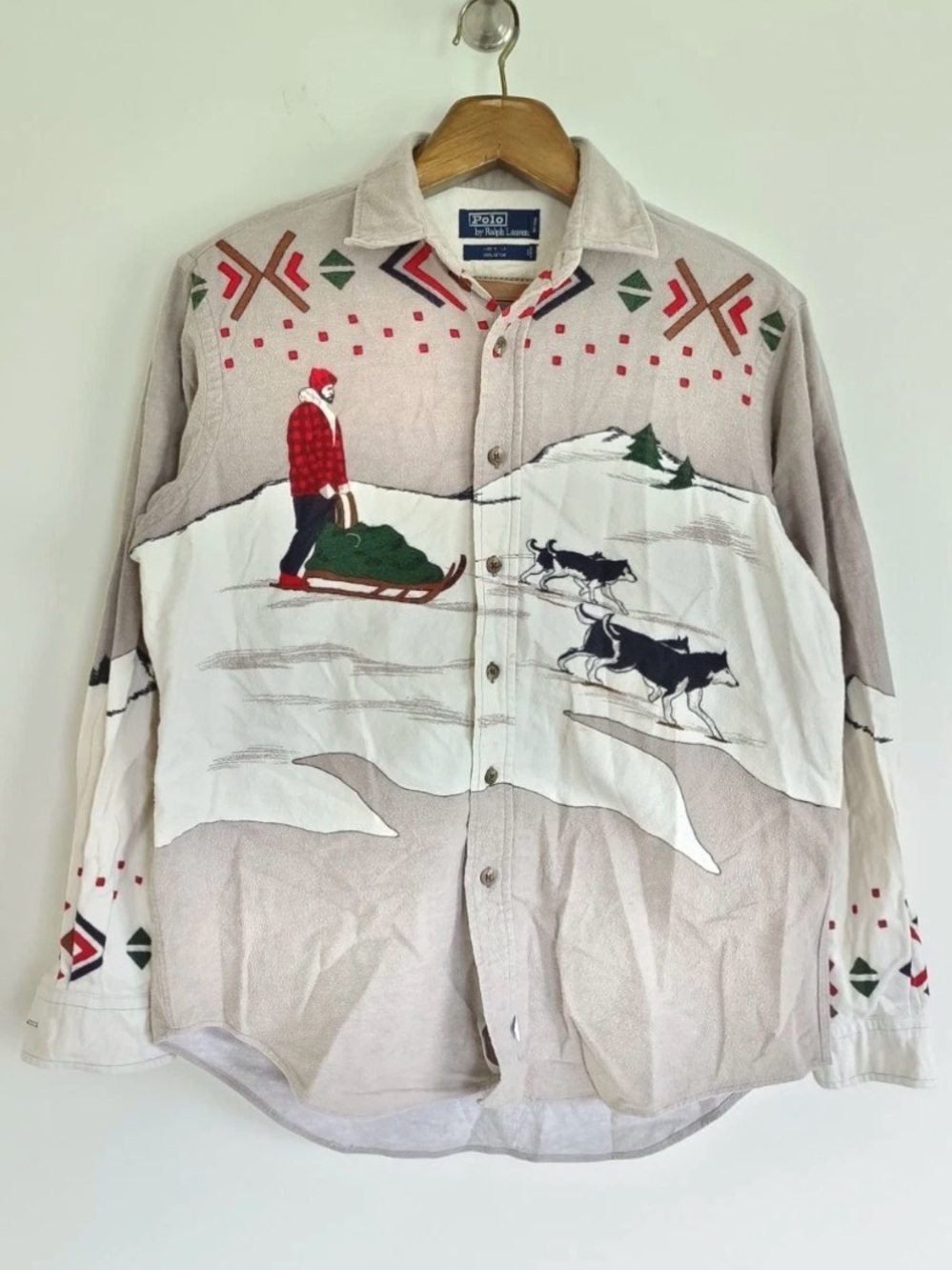 Vintage Ralph Lauren Winter Button-Up Jacket with Sled & Dog Team